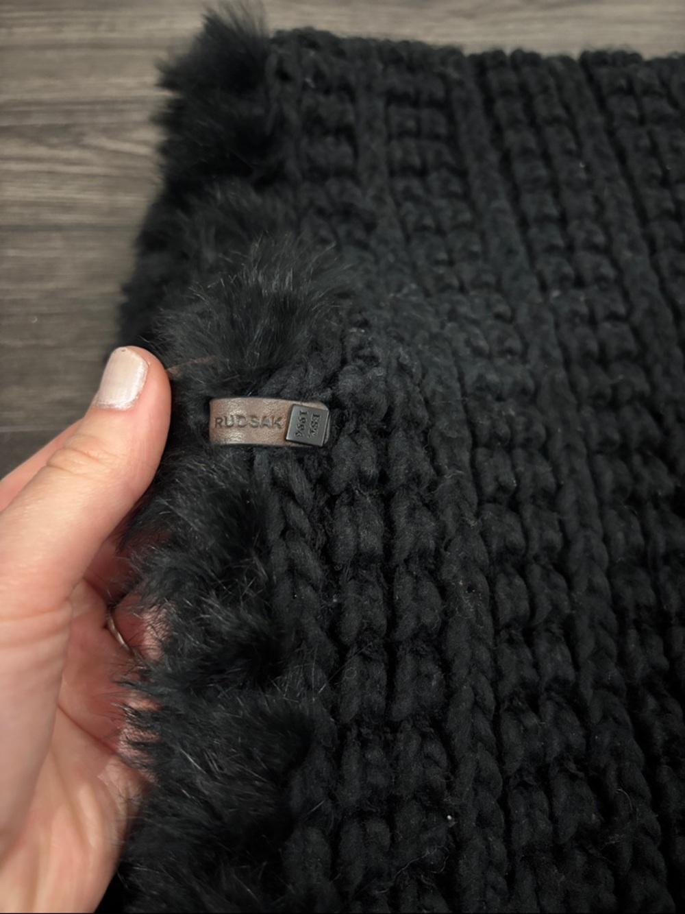 Rudsak Black Knit Fur Trim Infinity Scarf - Picture 2 of 6